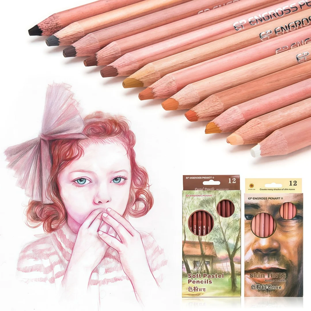 Colored Pencil Professional - 12-Color Skin Tone Water-Soluble Colored Pencils