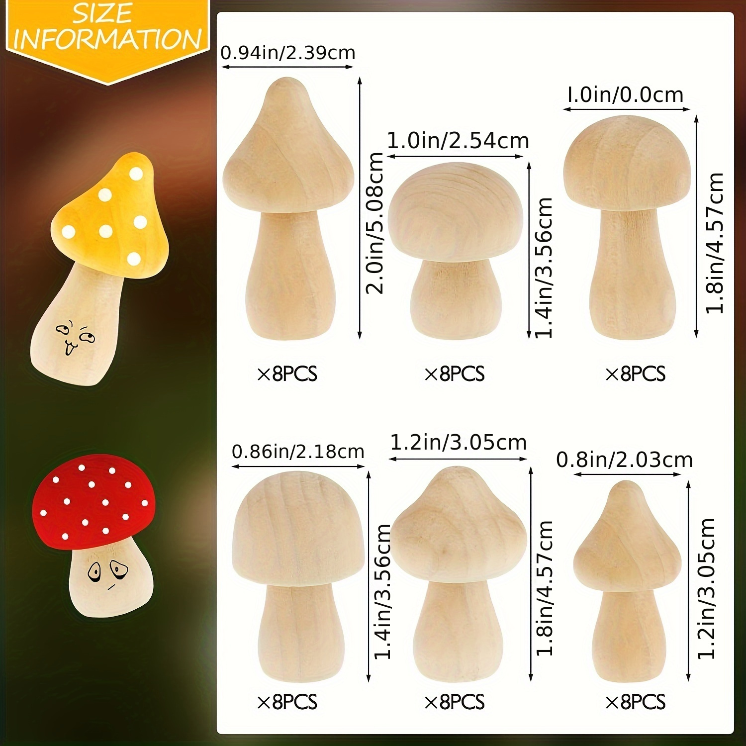 48Pcs Wooden Mushroom Set, 6 D - Craft And Art Difference ulasan dan harga