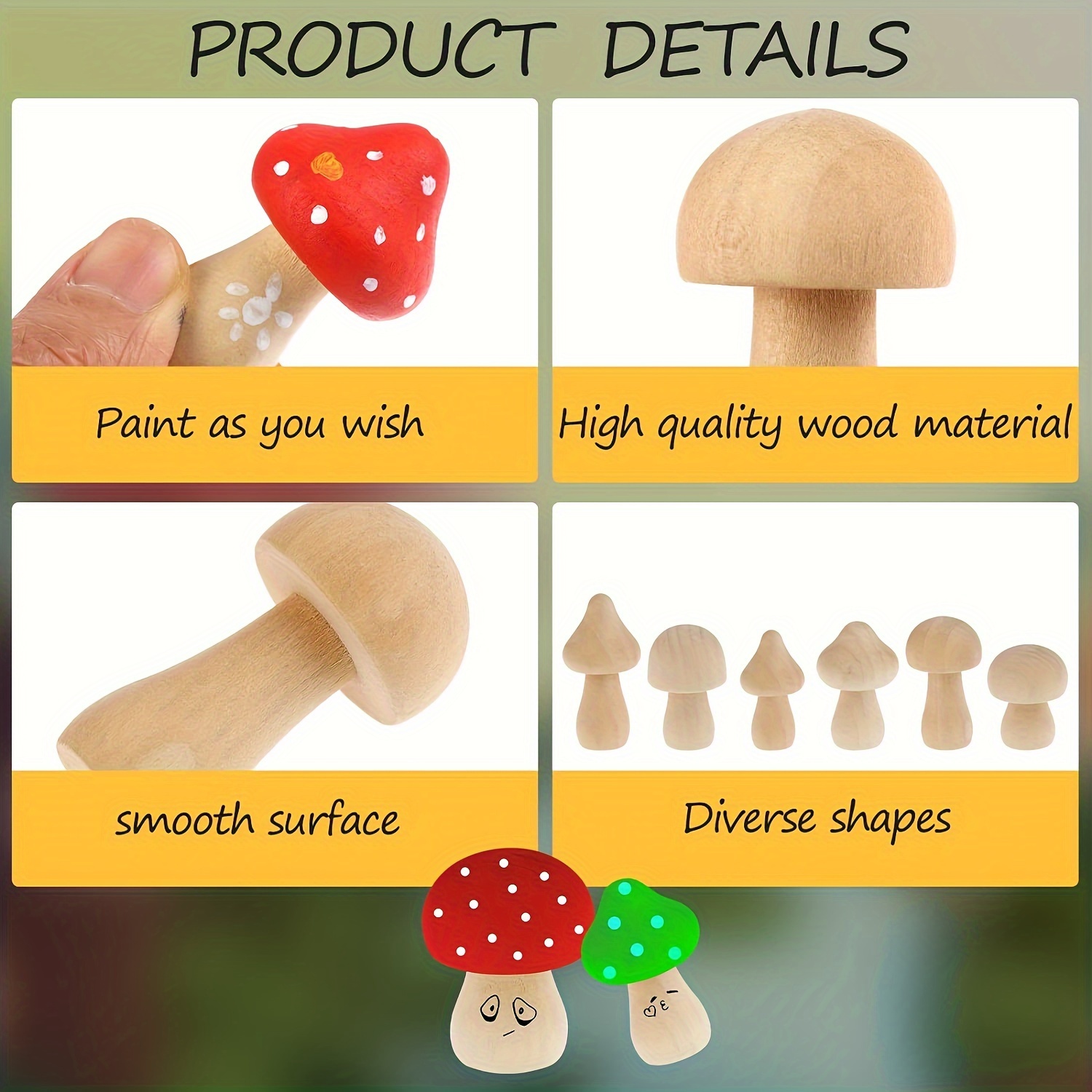 48Pcs Wooden Mushroom Set, 6 D - Craft And Art Difference ulasan dan harga