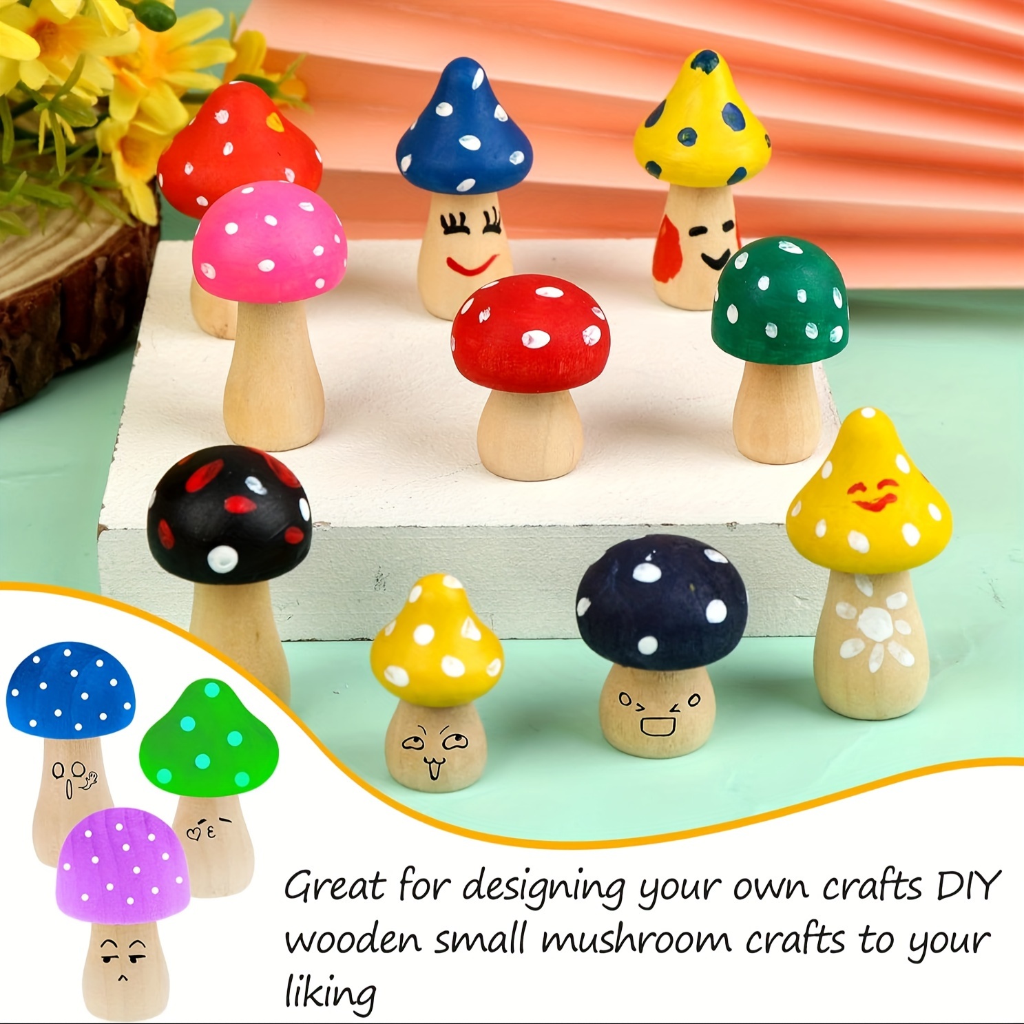48Pcs Wooden Mushroom Set, 6 D - Craft And Art Difference ulasan dan harga